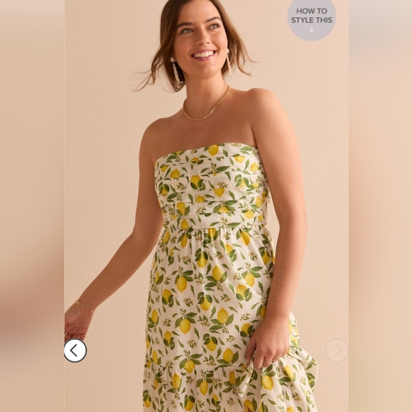 Lemon 🍋 Print "Francesca's" Tonia Strapless Midi Dress NWT - Picture 1 of 7